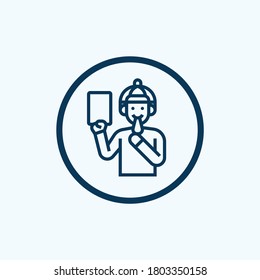 Judge and penalty proof thin line icon. Soccer or football referee with red card symbol, outline style pictogram on white background. Sport sign for mobile concept or web design. Vector graphics.
