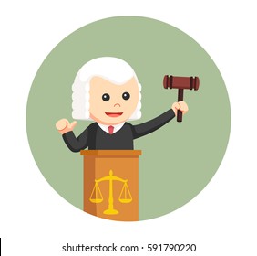 judge with podium in circle background