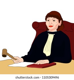 Judge profession middle-aged woman with brown hair at table  vector illustration