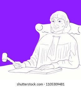 Judge profession middle-aged woman  at table  vector illustration