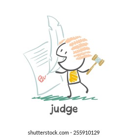 Judge puts the signature in the document illustration