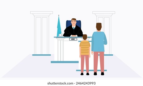 Judge room and people standing Infront of it, vector flat art