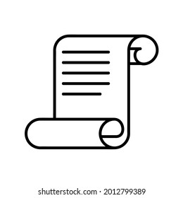 Judge scroll icon. Law document pictogram for web. Line stroke. Court sheet isolated on white background. Outline vector eps10