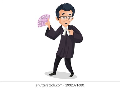 Judge is showing money. Vector graphic illustration. Individually on a white background.