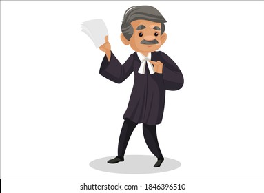 Ilustración gráfica vectorial. El juez está mostrando papeles. Individualmente sobre fondo blanco.