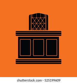 Judge table icon. Orange background with black. Vector illustration.