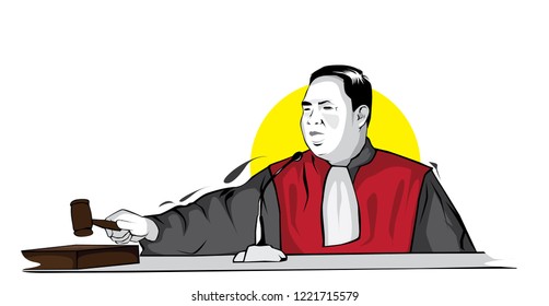 The judge is tapping the hammer vector illustration