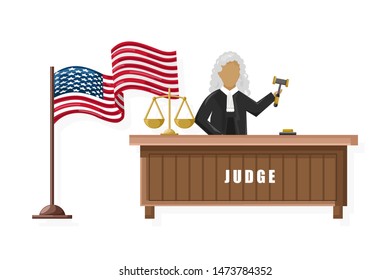 Judge Vector flat style. American flag justice brochure concept