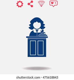 Judge vector icon on grey background.