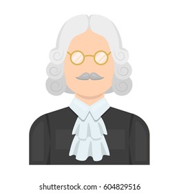 A judge in a wig and glasses. A person who makes a verdict to a criminal.Prison single icon in cartoon style vector symbol stock illustration.