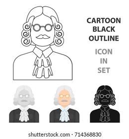 A judge in a wig and glasses. A person who makes a verdict to a criminal.Prison single icon in cartoon style vector symbol stock illustration.