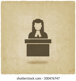 Judge In Wig Old Background. Vector Illustration - Eps 10