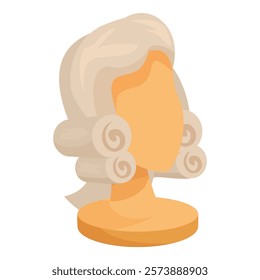 Judge wig is standing on a wooden bust, bringing a concept of justice, law, and court