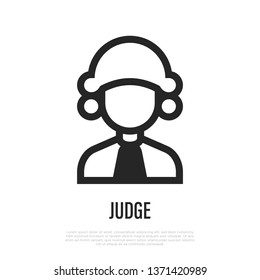 Judge in wig thin line icon. Vector illustration of human occupation.