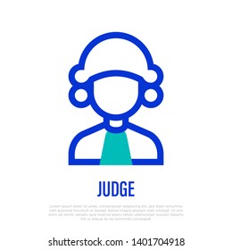 Judge in wig thin line icon. Vector illustration of human occupation.