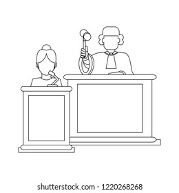 Judge and witness on podium black and white