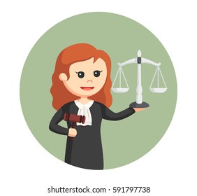 judge woman with gavel and scale in circle background