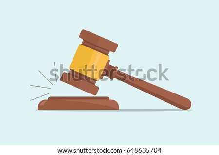 Judge Wood Hammer vector illustration, flat design, auction, judgment.