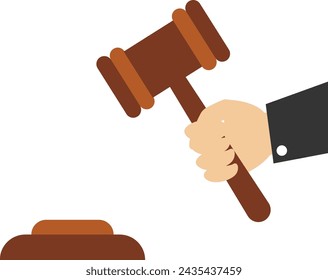 Judge wooden hammer for auction, judgment, trial. Wooden ceremonial hammer of the chairman to pass sentence and bill. Vector illustration