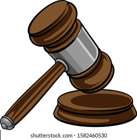 Judge Wooden Hammer Gavel And Base Cartoon 