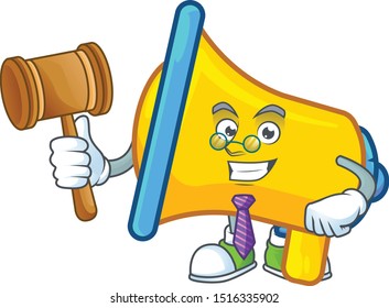 Judge yellow loudspeaker cartoon character with mascot