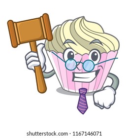 Judge yummy meringue cake on mascot cartoon