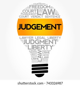 Judgement bulb word cloud collage, law concept background