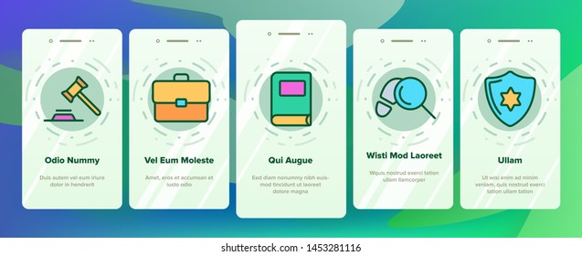 Judgement, Court Process Vector Onboarding Mobile App Page Screen. Judgement, Trial Procedure Linear. Legal Accusation, Litigation. Crime Investigation, Verdict, Indictment Oars Illustrations