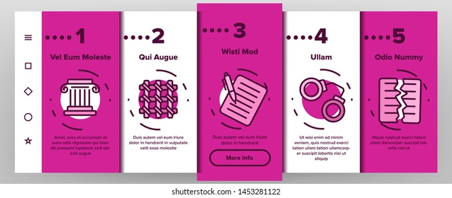 Judgement, Court Process Vector Onboarding Mobile App Page Screen. Judgement, Trial Procedure Linear. Legal Accusation, Litigation. Crime Investigation, Verdict, Indictment Oars Illustrations