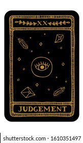 Judgement. Hand drawn major arcana tarot card template. Tarot vector illustration in vintage style with mystic symbols, crystals and line art stars. Witchcraft concept for tarot readers