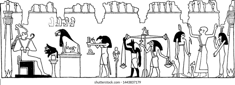 Juicio Ilustración grabada de Osiris vintage. 