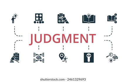 Juicio establecido. Iconos creativos. Elementos editables.