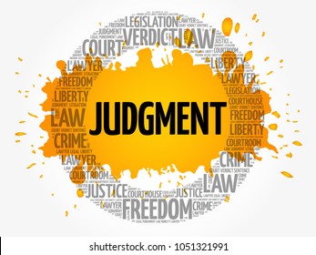 Judgement word cloud collage, law concept background