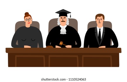 Judges court. Federal richter and judges in courtroom vector illustration, law verdict concept