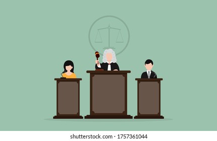 Judges at court hearing vector illustration.