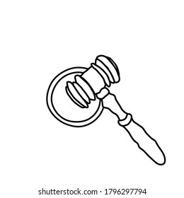 Judge's gavel or auction hammer logo icon sign legal practice constitutional rights court justice work of judges lawyers prosecutors Bribe corruption Doodle cartoon design style Social banner poster