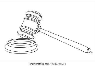 Judge's Gavel Continuous One Line Drawing Minimalism Design Isolated On White Background