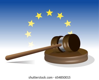 judge's gavel with European Union flag as a background