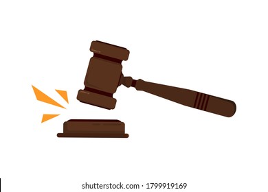 Judge's gavel. Judges gavel hammer for adjudication of sentences and bills, with a wooden stand. Law and justice concept. Wooden auction hammer