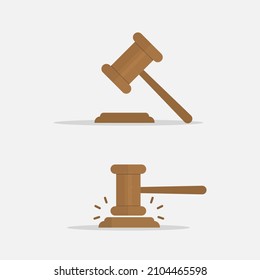 Judge's gavel. Judges gavel hammer for adjudication of sentences and bills, with a wooden stand. Law and justice concept. Wooden auction hammer