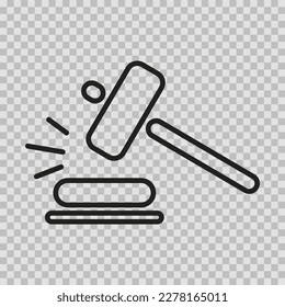 Judges gavel icon vector editable stroke, line symbol, Judges gavel sign outline on transparent background.