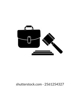 Judge's gavel and lawyer's bag icon logo. Court icon. lawyer and justice icon logo vector.