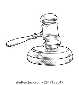 ilustração desenhada à mão da arte da linha de martelo do juiz