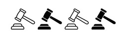 Judge's Gavel. Silhouette, Black, Judicial Hammer Icon Set. Vector Icons.