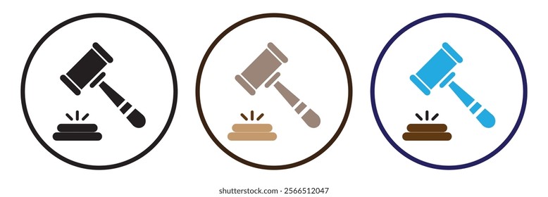 Judge's gavel. Silhouette, black, judicial hammer icon set. Vector icons 10 eps.