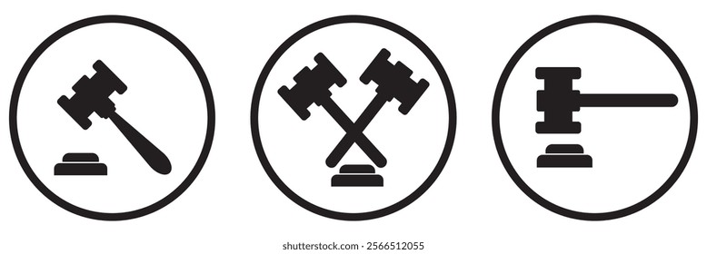 Judge's gavel. Silhouette, black, judicial hammer icon set. Vector icons 10 eps.