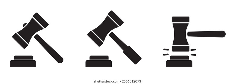 Judge's gavel. Silhouette, black, judicial hammer icon set. Vector icons 10 eps.