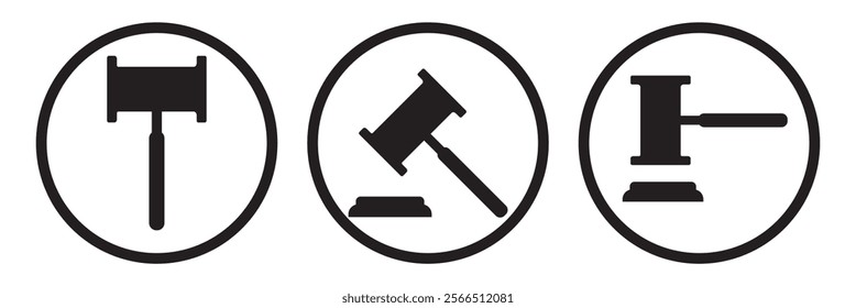 Judge's gavel. Silhouette, black, judicial hammer icon set. Vector icons 10 eps.