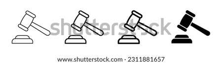 Judge's gavel. Silhouette, black, judicial hammer icon set. Vector icons 10 eps.