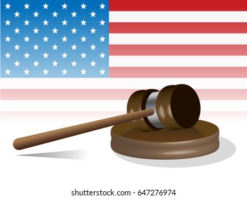 judge's gavel with United States flag as background